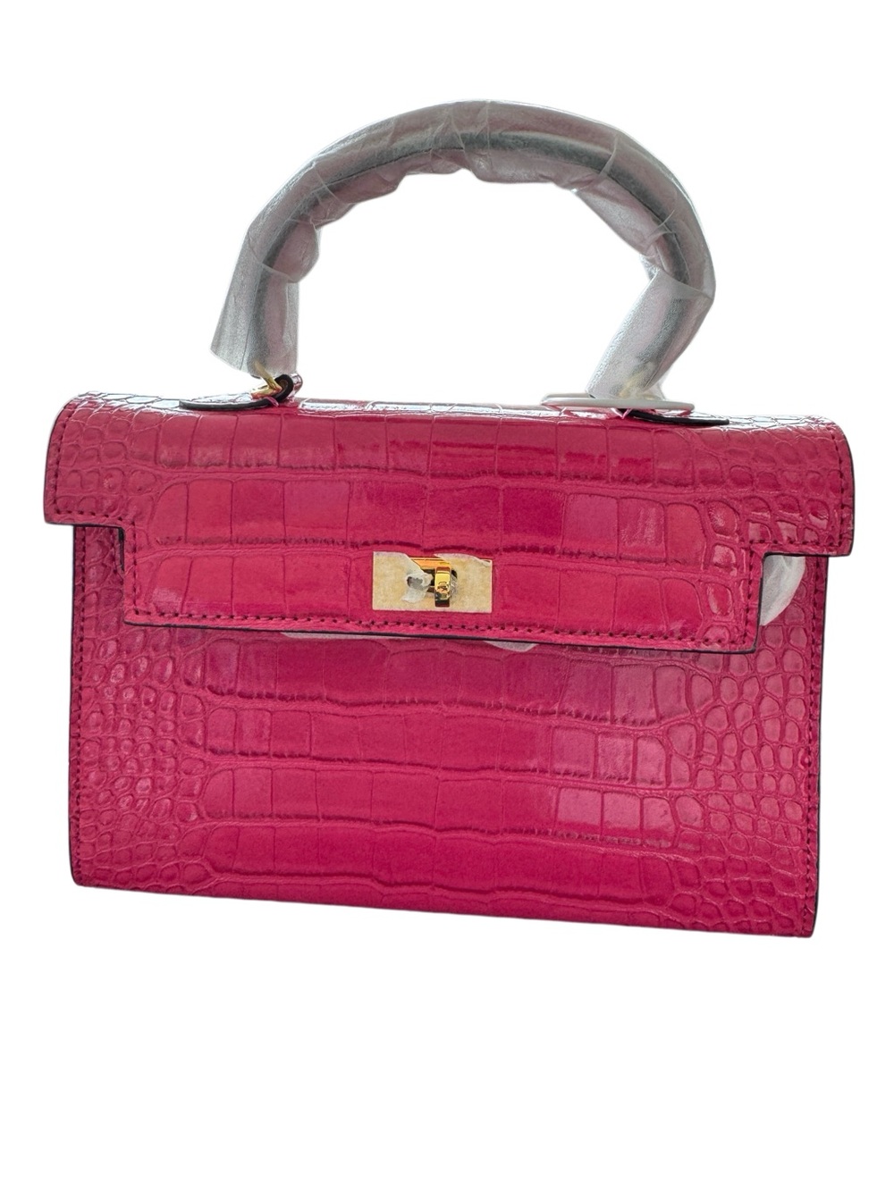 Designer-style Embossed Leather Mini Handbag - Hot Pink